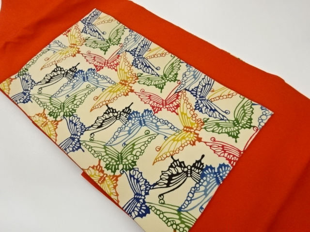 塩瀬型染色紙に蝶模様名古屋帯